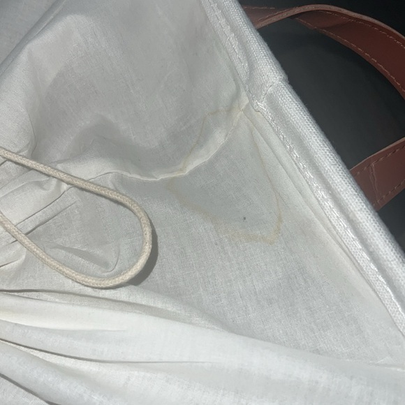 polkadot drawstring sack basket with leather like handles - Picture 3 of 11